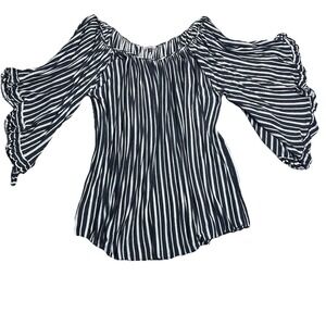 Lotta Stensson XS Black White‎ Boho Peasant Off Shoulder Ruffle Bell Sleeve Top